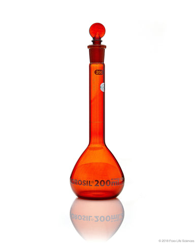 Amber Volumetric Flask, Wide Neck, With Glass I/C Stopper, Class A, Ind Cert 200mL