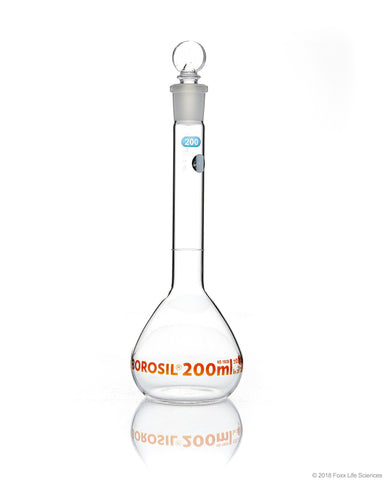 Volumetric Flask - Wide Neck - With Glass I/C Stopper - Class A with Batch certificate - 200mL