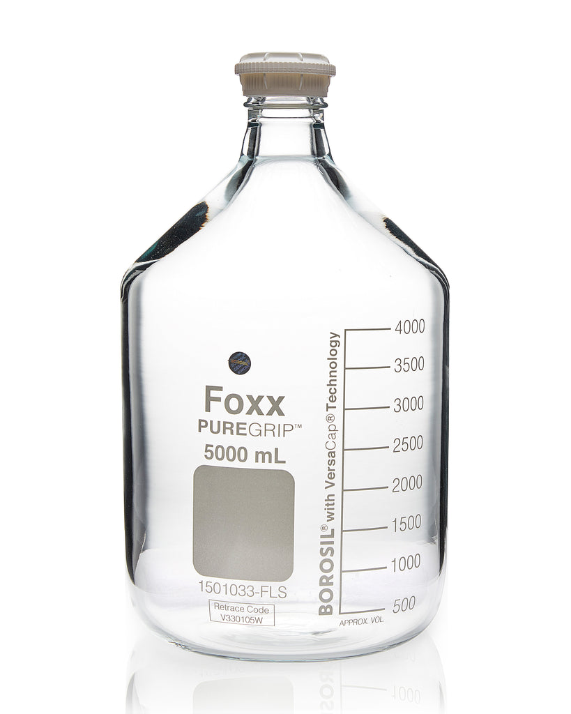 PUREGRIP® Bottles - Reagent - Transparent  Graduated with GL45 Screw Cap and Pouring Ring - 5000mL - 1EA