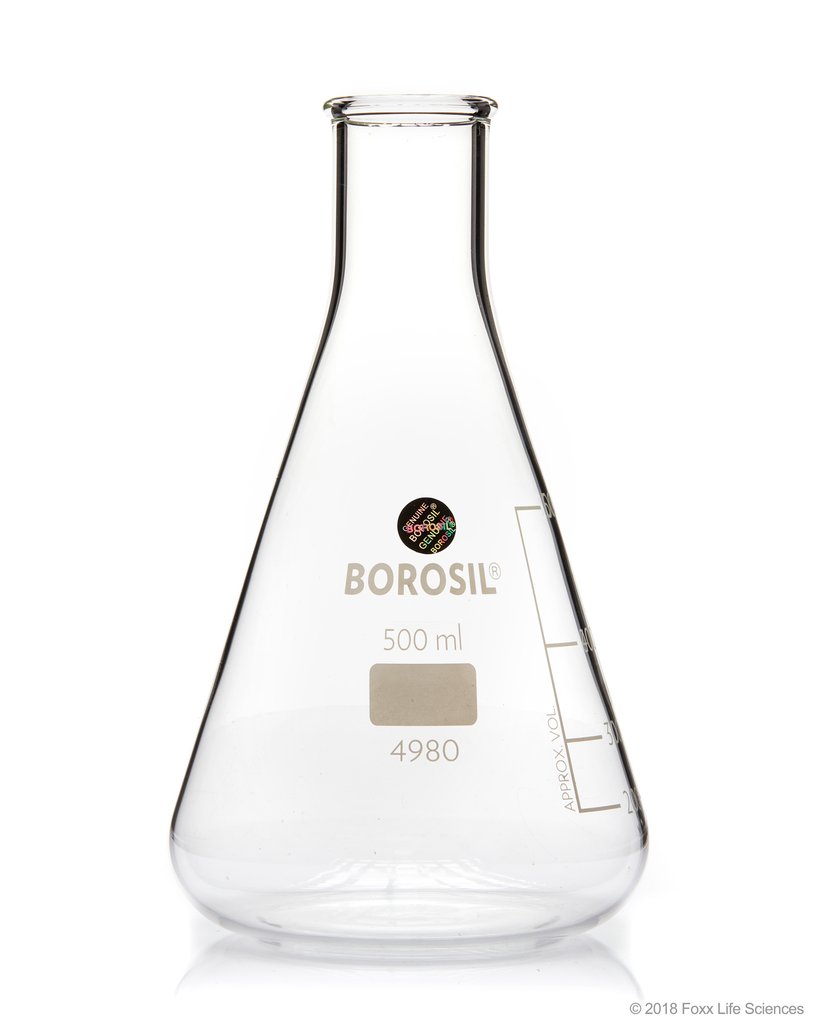 Borosil® Erlenmeyer Conical Flasks Narrow Mouth I/C Stopper 2L CS/10