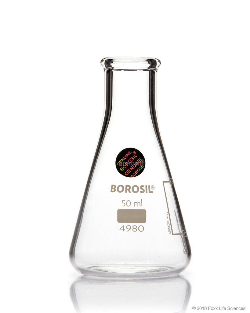 Borosil® Erlenmeyer Conical Flasks Narrow Mouth I/C Stopper 25mL