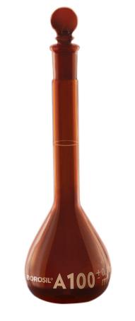 Borosil® Flasks, Volumetric, Class A, WM, Amber, Glass Stopper, 20mL, 12/21, Ind. Cert, CS/5