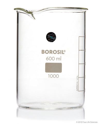 Borosil Beaker Griffin Low Form with Spout Graduated ISO 3819 Borosilicate 600mL CS/20