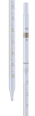 Borosil® Pipettes, Measuring (Mohr), Class A, 1.0mL x 0.10mL, Batch Cert, CS/10