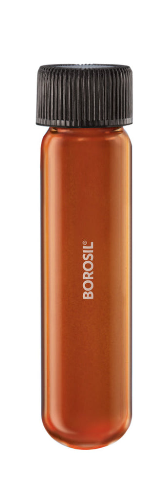 Borosil® Tubes, Culture, Round Bottom, Amber, Polytetrafluoroethylene (PTFE)-Lined Polypropylene (PP) Screw Caps, 10mL, CS/100