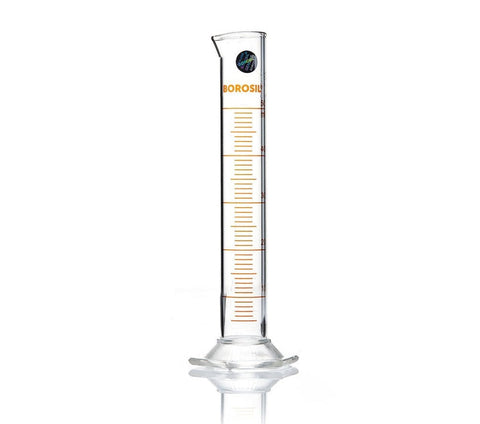 Borosil® Class A TC Graduated Measuring Cylinder with Pour Spout, Hexagonal Base, and Permanent Amber Graduations, Individual Certificate, 1L, 4/CS