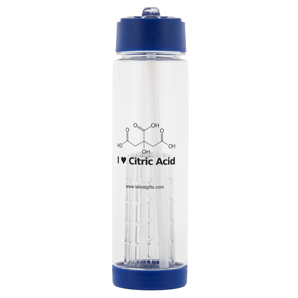 "I ♥ Citric Acid" - 25oz Fruit Infuser Water Bottle (blue)  - LabRatGifts